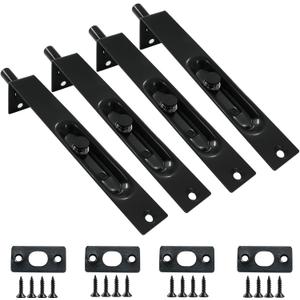4 Pack 6 Inch Stainless Steel Door Flush Bolt Latch, French Door Lock Latch L Type Lever Action Flush Bolt (Black)