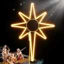 Enhon 24 Inch Large Star of Bethlehem Light, 300 LED Christmas Star Neon Lights With Auto Timing Function for Outdoor Nativity Scene, Yard, Porch Decorations, Warm White