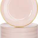 Nervure 100Pieces Pink and Gold Plastic Plates - 7.5inch Disposable Pink Salad/Dessert Plates - Heavy Duty Plastic Plate Ideal for Wedding & Party