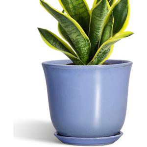 Ceramic Pots for Plants - 8 Inch Planter for Indoor Outdoor, Round Flower Pot with Drainage Hole and Saucer, Modern Planter, Home Garden Apartment Decor, Gifts for Plant Lovers, Purple-Blue