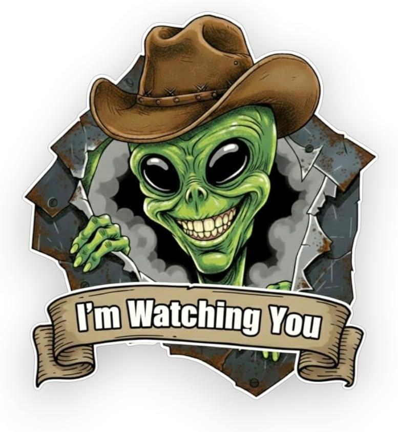 3 x Scary Peeking Alien Coming Out of Your Wherever Bumper Vinyl Decals 5 Inch, Alien Car Sticker for Car Laptop Wall Window.