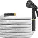 Garden Hose Non-Expandable 10 ft, Leak Proof, Kink-Free Water Hose with 10 Function Spray Nozzle, Lightweight Flexible, Portable Hose for Gardening, Silvery