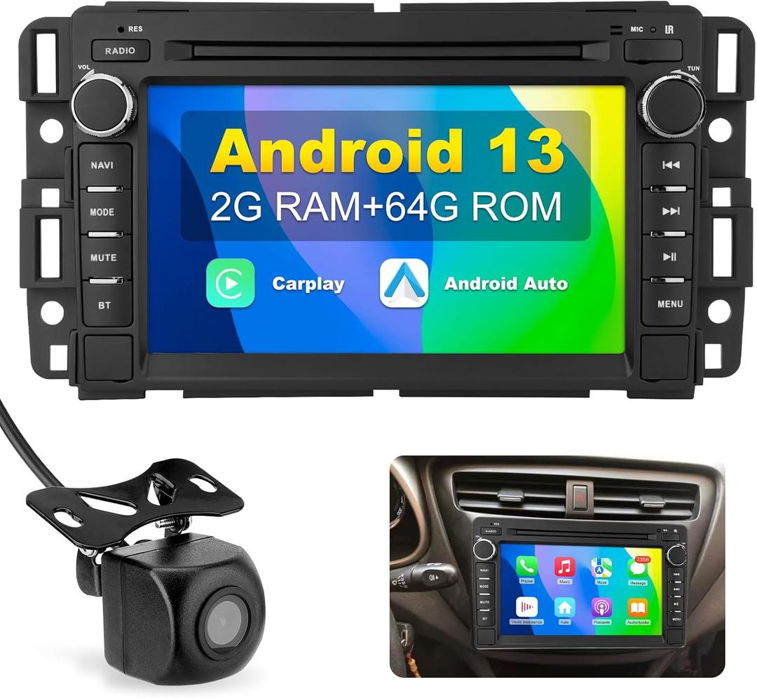 2+64GB Car Stereo Radio Android 13 Compatible with Chevy Silverado GMC Sierra Yukon with Bluetooth, CarPlay Multimedia Video Player, GPS Navigation,Backup Camera, Head Unit Radio