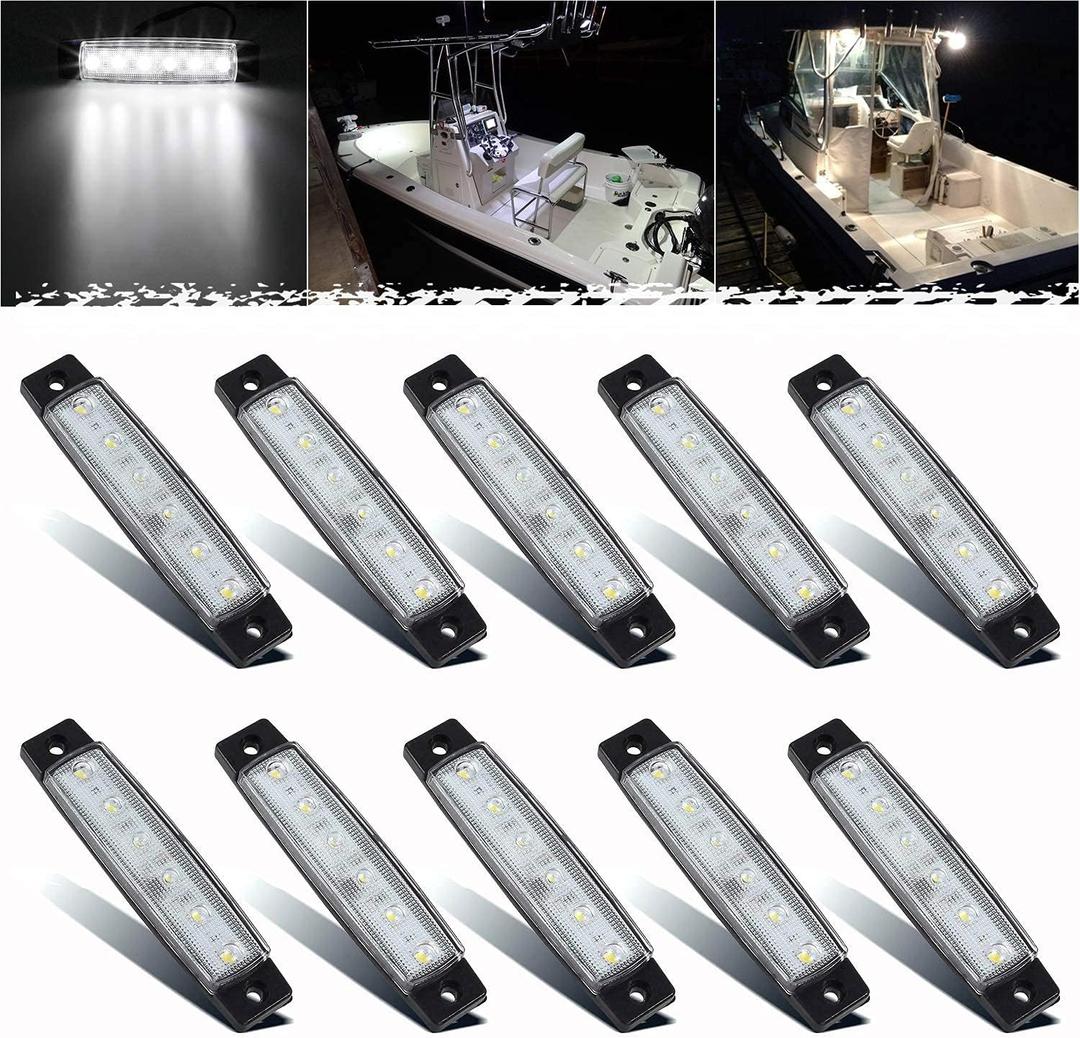 PSEQT LED Boat Interior Lights Marine Courtesy Light Strip Deck Transom Cockpit Navigation Lighting Waterproof for Fishing Pontoon Kayak Yacht Sailboat (White 10Pcs)