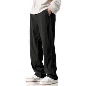 HOTake Men's Casual Corduroy Pants Elastic Waist Drawstring Baggy Sweatpants Loose Fit (3X-Large, Black)