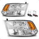 Headlights W/Bulbs for 2009-2018 Dodge Ram 1500/2010-2018 Dodge Ram 2500 3500 Quad Pickup R+L ( - )