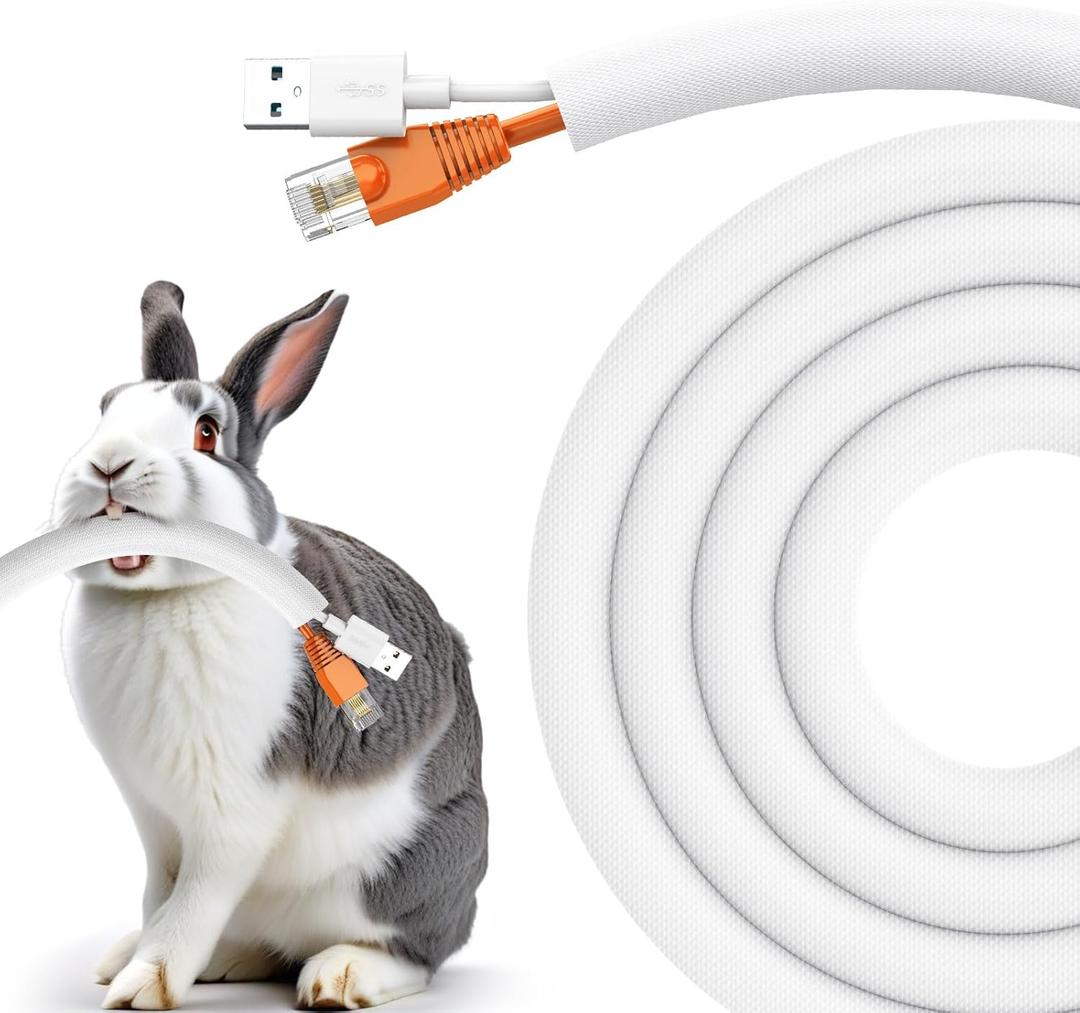 Dog and Cat Cord Protector 10ft - 3/8inch, Flexible Cable Sleeve for Easy Cord Management, Protects Cables from Pets Chewing, Ideal for USB, Power, Audio and Video Cords - White