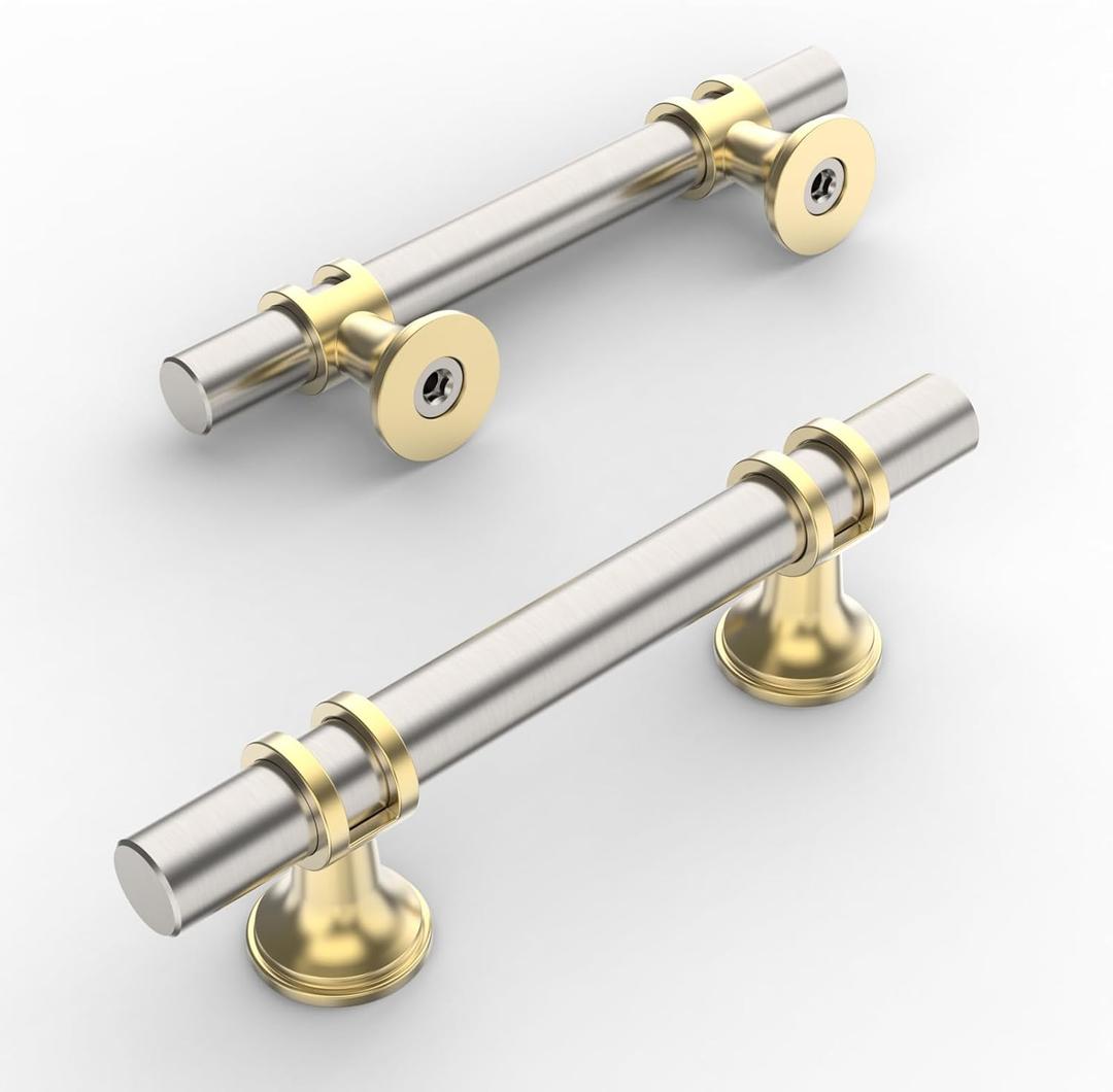 Amerdeco 10 Pack Brushed Satin Nickel and Gold Cabinet Pulls 3 Inch(76MM) Hole Centers Kitchen Cabinet Handles Cabinets Hardware Drawer Pulls ZH0058