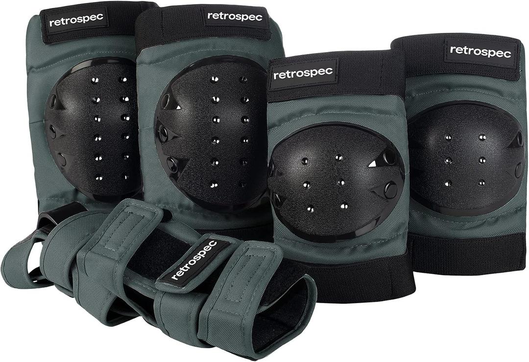 Retrospec Knee Pads, Elbow Pads & Wrist Guards for Men, Women & Kids - Protective Gear for Skateboarding, Roller Skate, Rollerblade, BMX & Scooter - Multi Sport Pad Set - Graphite - Adult (15+)