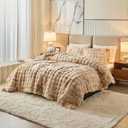 King Faux Rabbit Fur Comforter Set - 3 Pieces Fluffy Bedding Set Ultra Soft Warm Shaggy Winter Flannel Bed Set, Luxury Skin Friendly Sherpa Comforter Set & Pillow for Thanksgiving Tie Dye Coffee