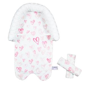 Baby Car Seat Head Support Cushion and Strap Cover for Girls - Infant Carseat Insert Support Soft Minky Newborn Headrest Seatbelt Covers for Car Seat, Stroller, Bouncer, Pink Love