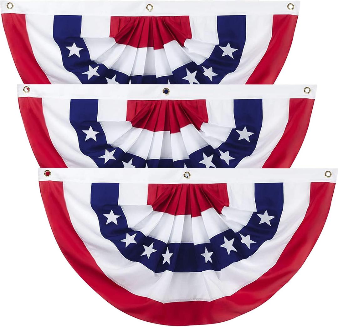 Outdoor Bunting Flags 3PCS 2x4 FT American Pleated Fan Flags,4th of July Patriotic Buntings,Outside Veteran's Day, Independence Day, Memorial Day Decorations