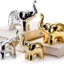 2 Pair Elephant Statue Home Decor, Good Luck Ceramic Elephant Figurines, Modern Style Elephant Decor, Cute Animal Sculpture for Living Room Bookshelf Desktop Office (Gold & Silver)
