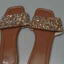 GORGLITTER Women's Sparkly Jeweled Flat Sandals Dressy Open Toe Glitter Shiny Slippers Slip-on Shoes (9.5, Brown)