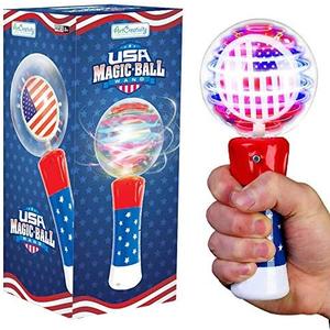 ArtCreativity 7.5 Inch Light Up Patriotic Magic Ball Wand for Kids, Batteries Included, Flashing LED Light Up Spinner Toy for Boys and Girls, 4th of July Toy for Kids, Birthday Party Favor