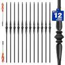 Wrought Iron Hollow Balusters - Deck Spindles Stair Railing indoor,Stair Single Spoon Knuckle Hollow Iron Baluster stair spindles, for staircase interior, Includes 2 Drill Bits for Wood(12 Pack Black)