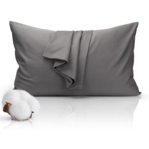 Pillowcase - 100% Cotton Envelope Closure Pillow Cover for Dorm Room Essentials and Room Decor Gray Queen Size Hair Care 500 Thread Count Pillowcase 20x30 Inches Set of 1