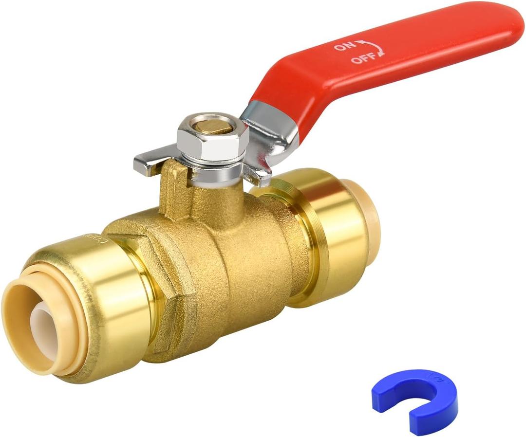 Push Fit Ball Valve, 1/2" Push-Fit Full Port Ball Valve with Disconnect Clip, Push-to-Connect Water Shut Off Valve for Hot and Cold Water, for PEX PVC or Copper Pipes