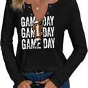 Game Day Outfits Shirts Women V Neck Football Graphic Tee Tops Funny Football Game Day Shirts for Teen Girls (Small, Black 4)