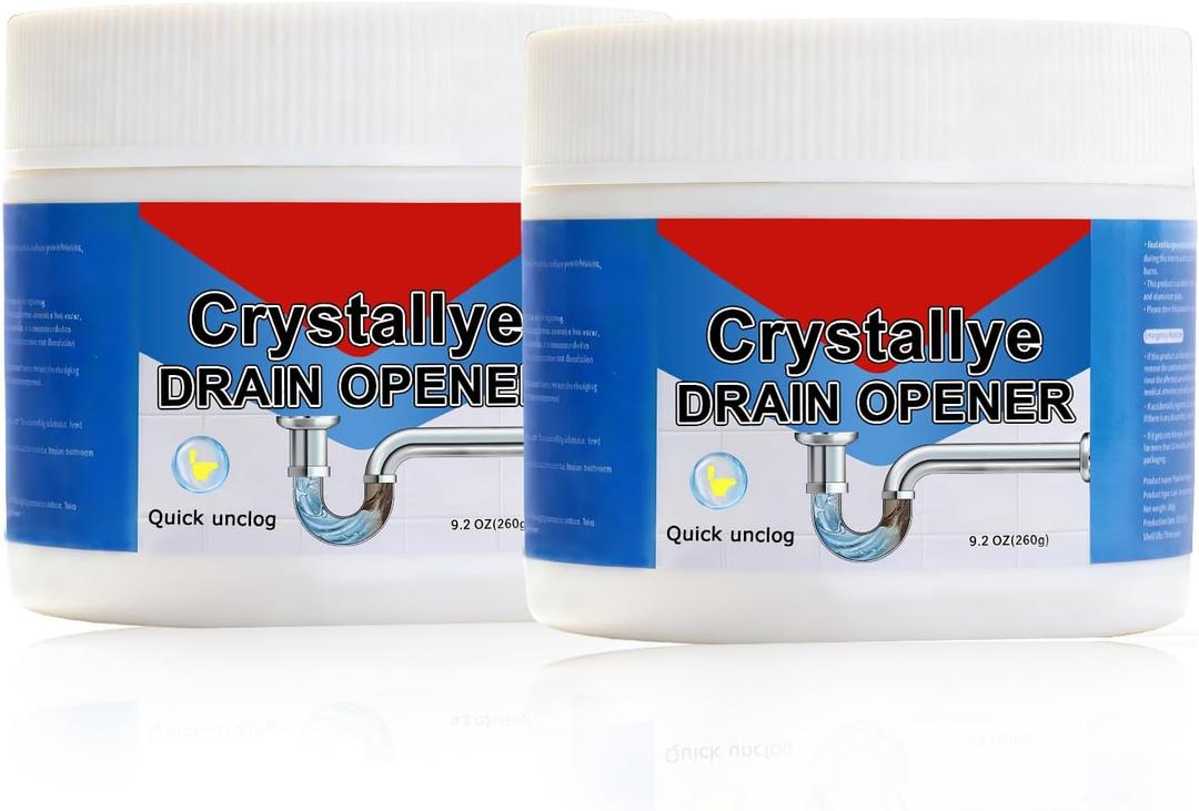 Crystal Lye Drain Opener Powerful Unclogging Action for Bathroom & Kitchen Pipes (2PC), 9.2 Oz