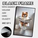 Cute Pomeranian sitting on toilet and reading newspaper Animal picture wall decor Dog canvas wall art Funny bathroom decor wall art Stylish wall decor Animal wall art Bathroom wall decor (8x12inch Black Metal Framed, Gustave16)