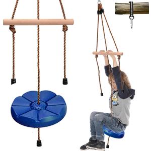 Blue Disc Swing for Kids with Monkey Bars, Replacement Swing for Swing Set for Backyard/Tree/Zipline, Green Disk Swing Seat with 5ft Adjustable Rope, Carabiner and 22in Strap