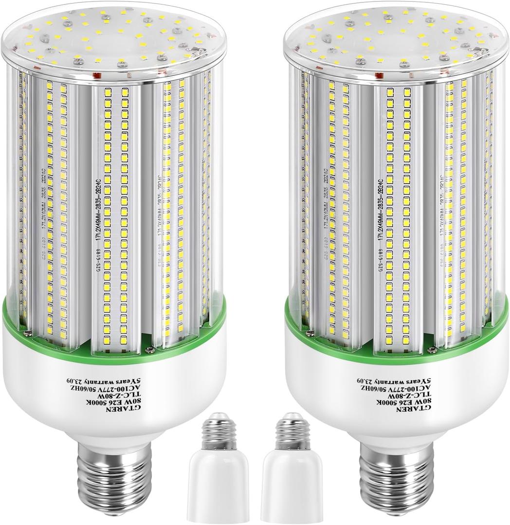 80W LED Corn Light Bulb 2pack,250 Watt Metal Halide HPS CFL HID lamp LED Replacement,5000K E39 Mogul Base,for Street and Area Lighting Bay Light Fixture Warehouse Workshop Garage Gyms