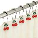 12 Pieces Cherry Shower Curtain Hooks for Bathroom Shower Rods, Stainless Steel Cherry Pendant Bathroom Decorations Curtain Rings Set (Red Cherries)