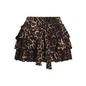 BEAUDRM Women's Bow Back Mini Skirt Elastic Low Waist Layered Ruffle Hem Short Cake Skirts Large