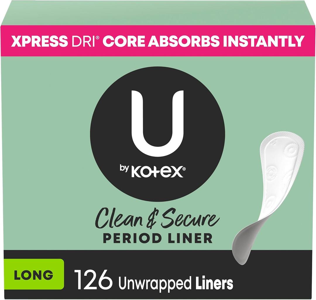 U by Kotex Panty Liners, Clean & Secure, Light Absorbency, Long Length, 126 Count