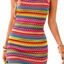 PRETTYGARDEN Womens 2026 Summer Mini Dresses Square Neck Sleeveless Tank Bodycon Striped Boho Sundress Beach Vacation Outfits (XXL)