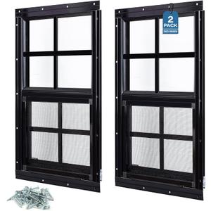 Melkus 2 Pack Shed Windows 30''x36'' Flush Mount Chicken Coop Windows with Tempered Glass and Screen, Sliding Windows for Chicken Coop, Shed, Garage, Playhouse, Barn,Greenhouse, Black, 30"x36"/2pcs