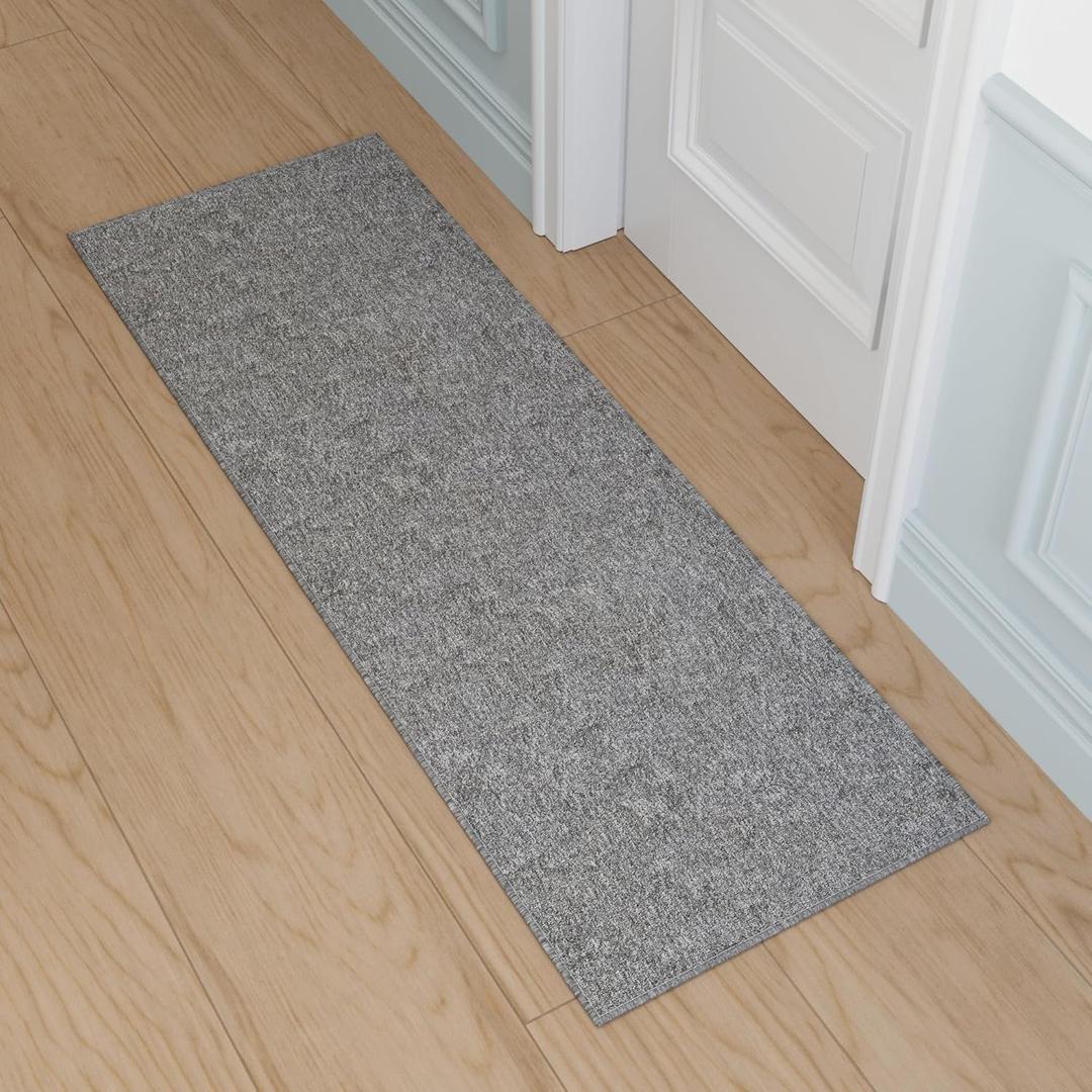 Ottomanson Door Mat Indoor Entryway Runner Rug Non-Slip Durable Low-Pile Runner with Stain-Resistant Surface, 20" x 59", Gray