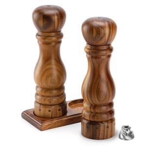 Aurevit Wooden Salt and Pepper Grinder Set, Manual Salt and Pepper Mill with Ceramic/Stainless Steel Core, Refillable Salt Grinder with External Adjustable Coarseness, 9” Tall (Acacia)