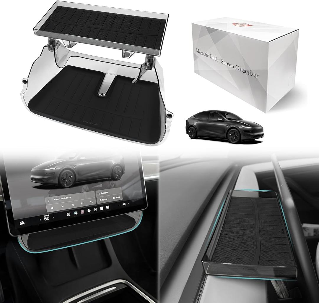 BestEvMod Under Screen Storage Compatible with New 2026 2025 Tesla Model Y Juniper Accessories Magnet Install No Tape Needed Behind/Lower Screen Dashboard Organizer Tissue Holder (Black)