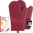 Kitsure Silicone Oven Mitts, Set of 2, Heat Resistant, Oven Gloves with Soft Lining, Non-Slip Kitchen Essentials, Kitchen Gadgets, Apartment Essentials, Great Gift for Cooking, Baking, Red (11.42"x7.09")