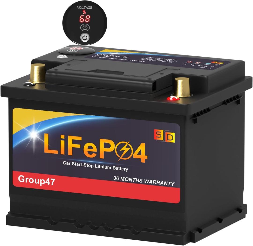LiFePO4 Lithium Car Battery Start and Stop, 12.8V 576WH 600CCA Group 47 Automotive for Car, Starter Battery, Plus Deep Cycle Performance