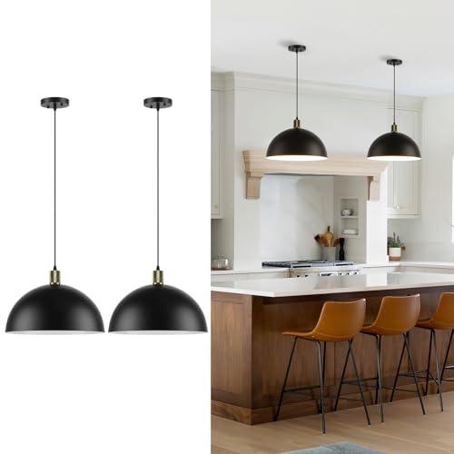 Karjearl Black Pendant Light Fixtures 2 Pack, 15.7 Inch Large Dome Pendant Lighting Farmhouse Vintage Chandelier for Kitchen Island Dining Room