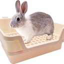PINVNBY Extra Large Rabbit Litter Box Small Animal Potty Trainer Huge Bunny Litter Pan Plastic Pet Corner Toilet with Mash for Adult Guinea Pigs Chinchillas Ferrets (Beige)