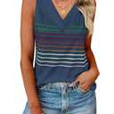 Women Summer Tops 2026 Loose Fit Casual Flowy Striped V Neck Tank Tshirts Trendy Sleeveless Tee Style Clothes,Navy Blue,M