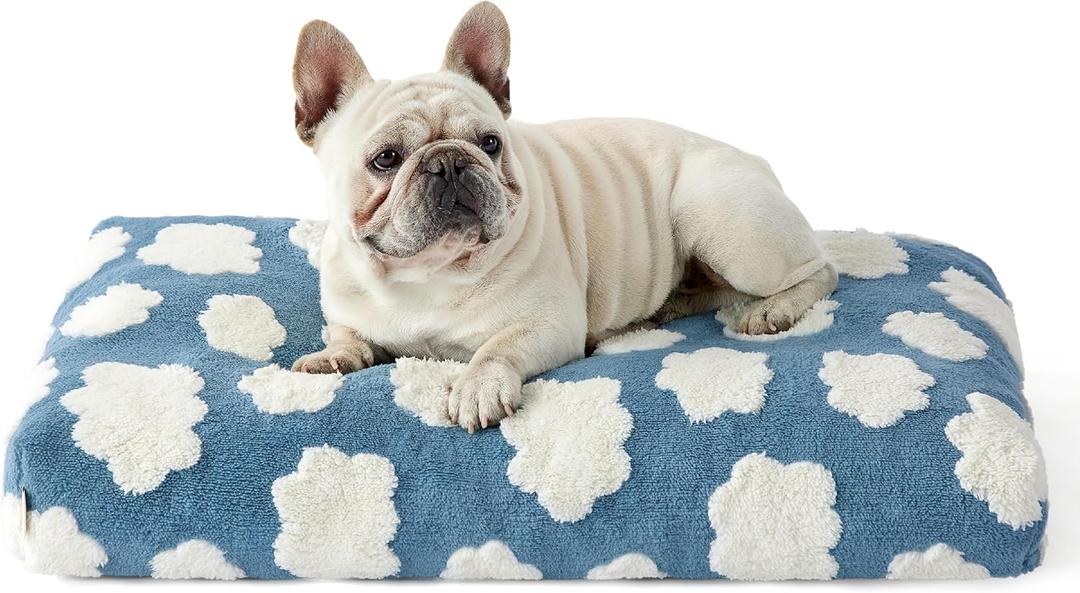 Lesure Cute Dog Beds Medium Size Dog-Thick Shredded Chopped Foam Pet Bed Indoor with Removable Washable Cover, Modern Fuzzy Plush & Anti Slip Bottom, Blue (30.0"L x 20.0"W x 4.0"Th)