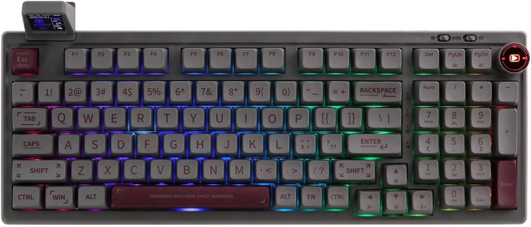 EPOMAKER RT100 97 Keys Gasket BT5.0/2.4G/USB-C Mechanical Keyboard with Customizable Display Screen, Knob, Hot Swappable Socket, 5000mAh Battery for Win/Mac (Retro White, Wisteria Tactile Switch)