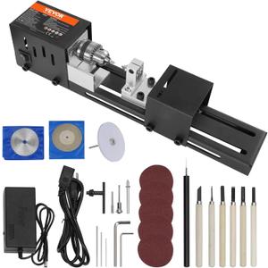 VEVOR Mini Lathe Machine, 2.76 in x 6.3 in, 24VDC 96W Mini Wood Lathe Tools Milling Machine Accessories, 7 Speeds 4220/5300/5650/6350/6660/7050/8450 RPM, for DIY Woodworking Wood Drill Rotary Tool