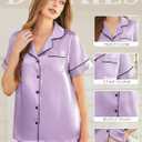 Silk Pajamas for Women Short Sleeve Sleepwear Soft Button Down Loungewear 2 Piece Satin Pjs Shorts Set S-XXL (Purple, XL)