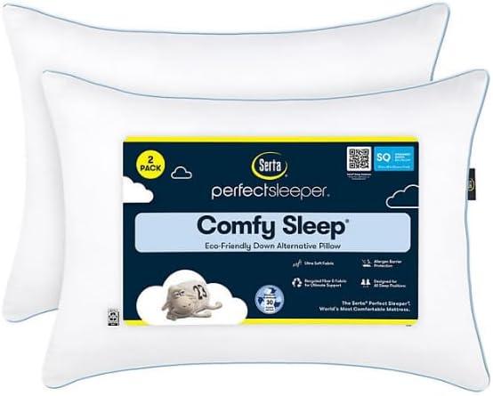 Serta Perfect Sleeper Comfy Sleep Eco-Friendly Bed Pillow, 2 Pack, Queen Size