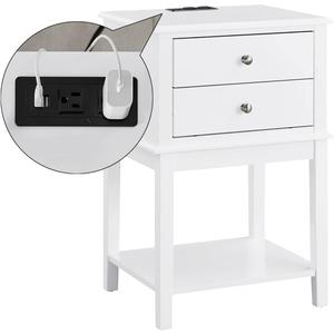 conifferism White Nightstand with Charging Station 28 inches Tall for Bedroom, Sofa Side Table with 2 Drawers,Large End Table with USB Ports,Modern Bedside Table for Home Living Room
