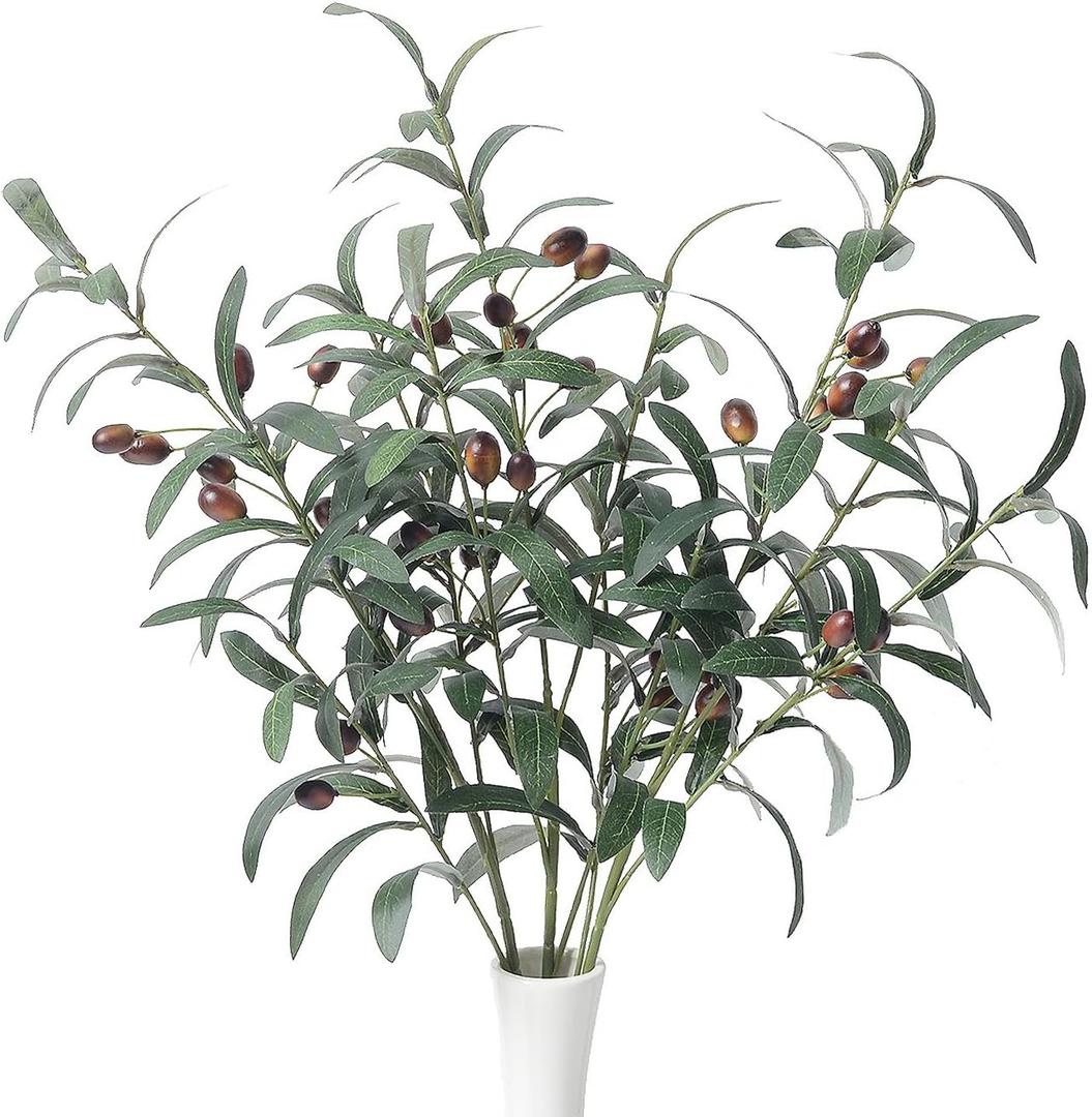 SzJias Olive Branches for Vases Artificial Olive Branches Faux Tree Branches Stems for Vase (3 Branches, 28.7 inch/Each)