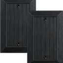 2-Pack Classic Beadboard Single Blank Wall Plate, Unbreakable Polycarbonate Wall Plate Cover, Matte Black 1 Gang Wall Plate for Unused Outlets/Switches