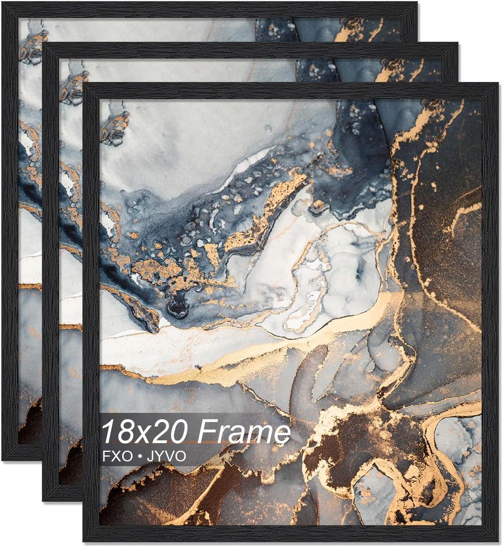 Fxojyvo Engineered Wood 18x20 Picture Frame Set of 3, Black Frame for 18 x 20 Inch Picture Poster Photo, Light Weight 18 by 20 Frame with Wood-grain for Wall - 3 Pack/Black/18 x20