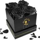 4 Pcs Fresh Preserved Roses in a Box Forever Real Flowers Birthday Valentine's Day Gifts Eternal Love for Her Women Mom(Black, Black Box)